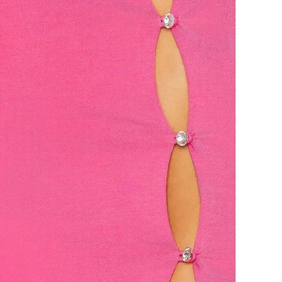NWT NBD Revolve Fleure Hot Pink Crystal Studded Slit Strappy Jersey Midi Dress M - Picture 4 of 9